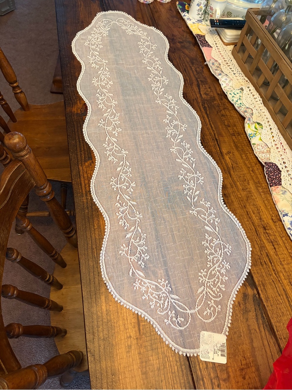 Heritage White Embroidered Lace Table Runner